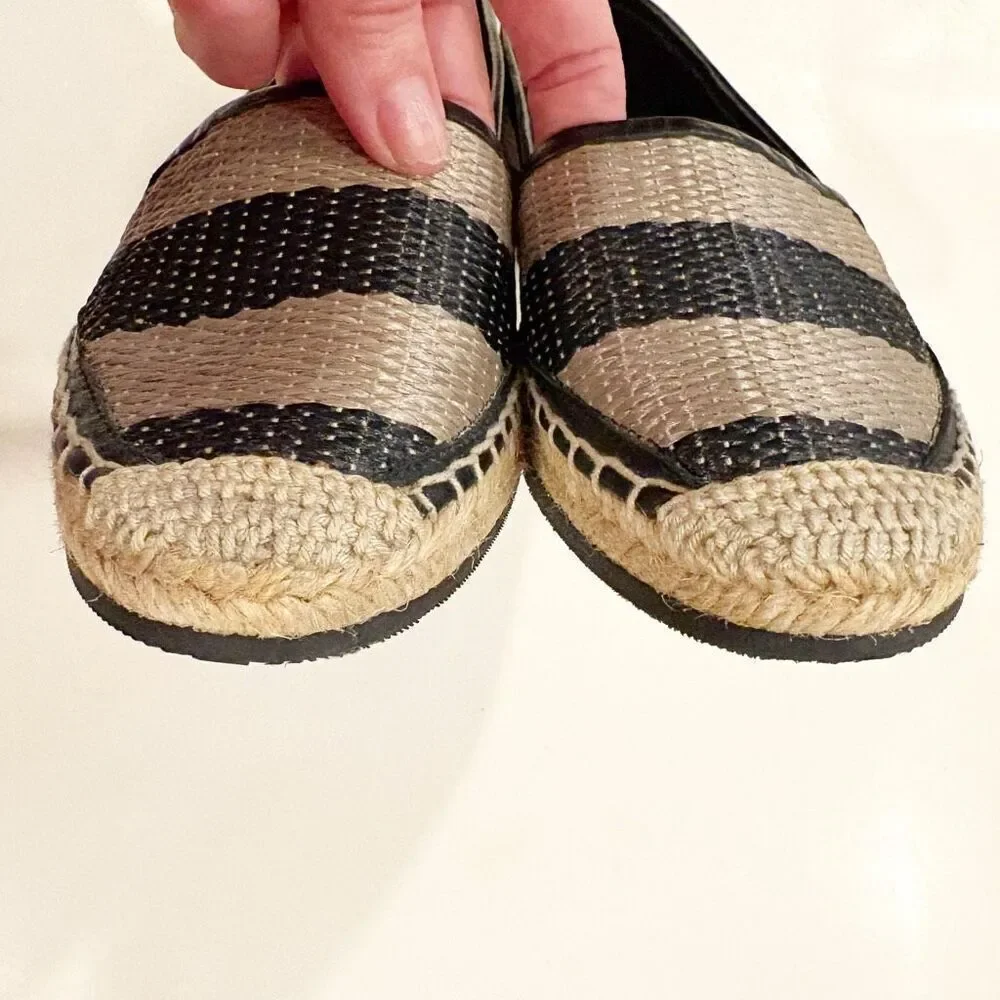 Burberry Two Tone Striped Raffia Hodgeson Espadrilles Size 37 US 6.5